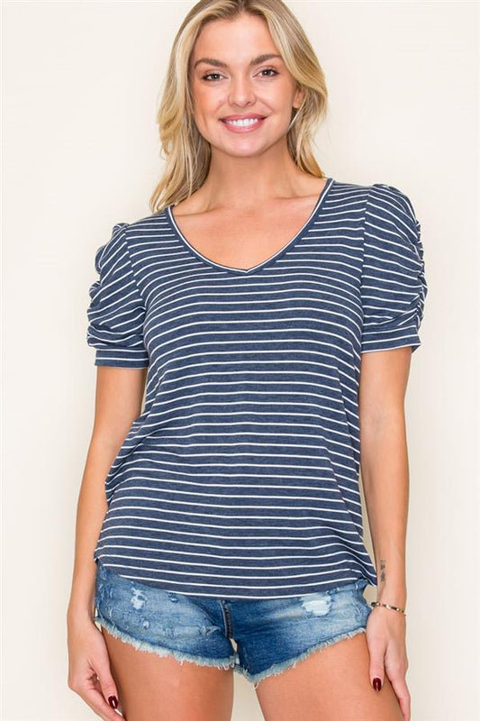 Lacy V-Neck Striped Top