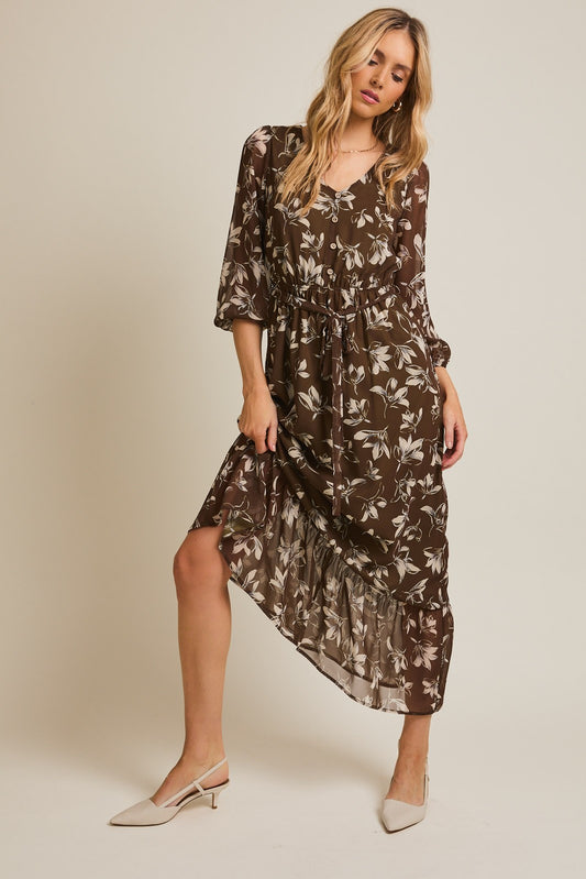 Essie V-Neck Waist Tie Maxi Dress