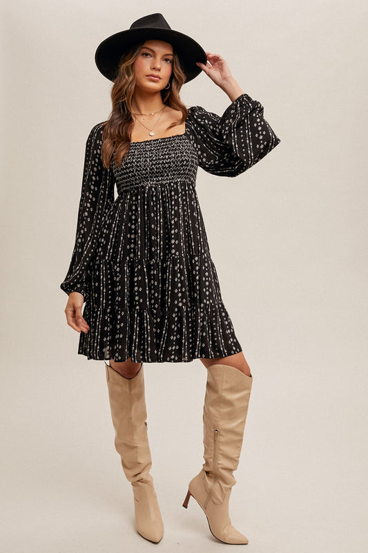 Midnight Boho Chic Smock Dress