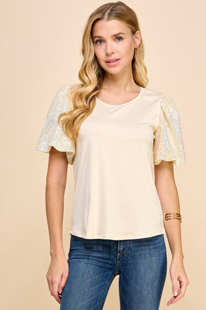Fashion Express Sequin Sleeve Top- 2 Colors!.