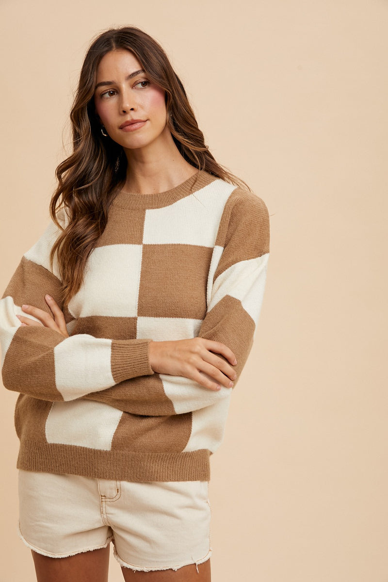 Sweet Truth Checkered Sweater