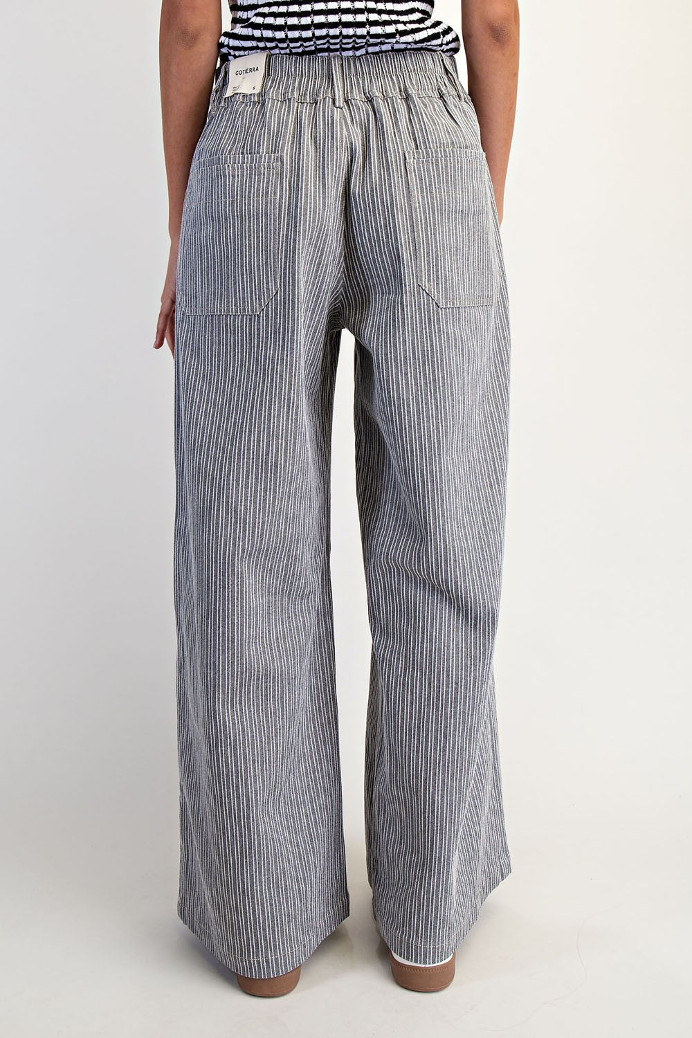 Marine Stripe Pleated Wide Leg Pants