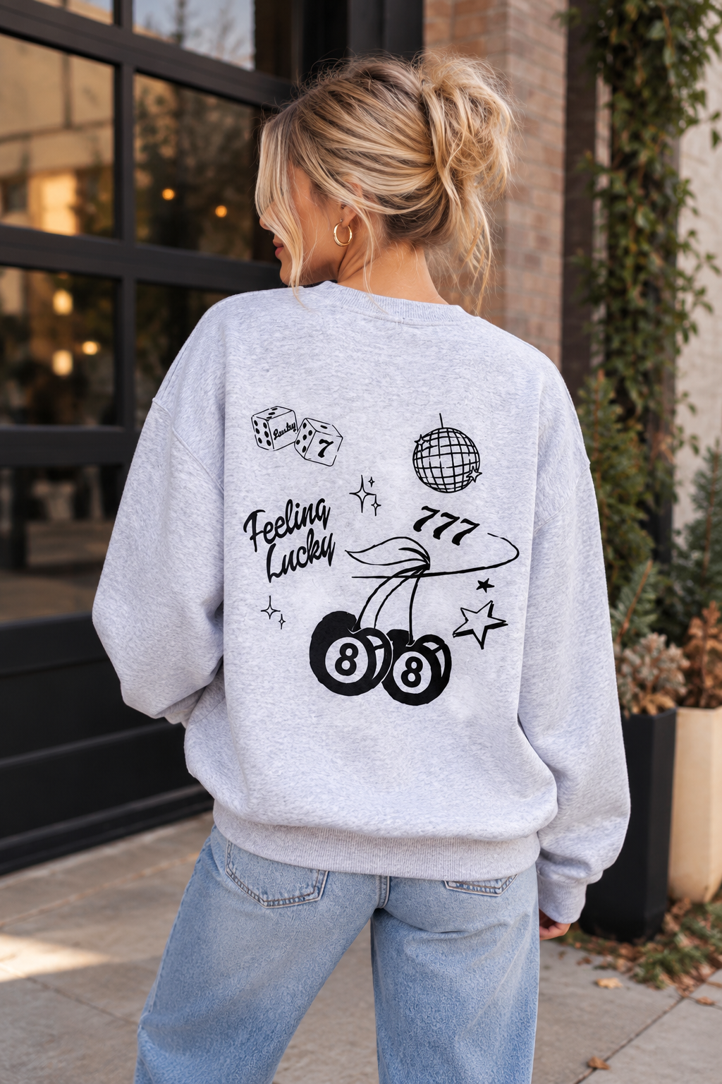 Cherry Embroidered Fleece Sweatshirt