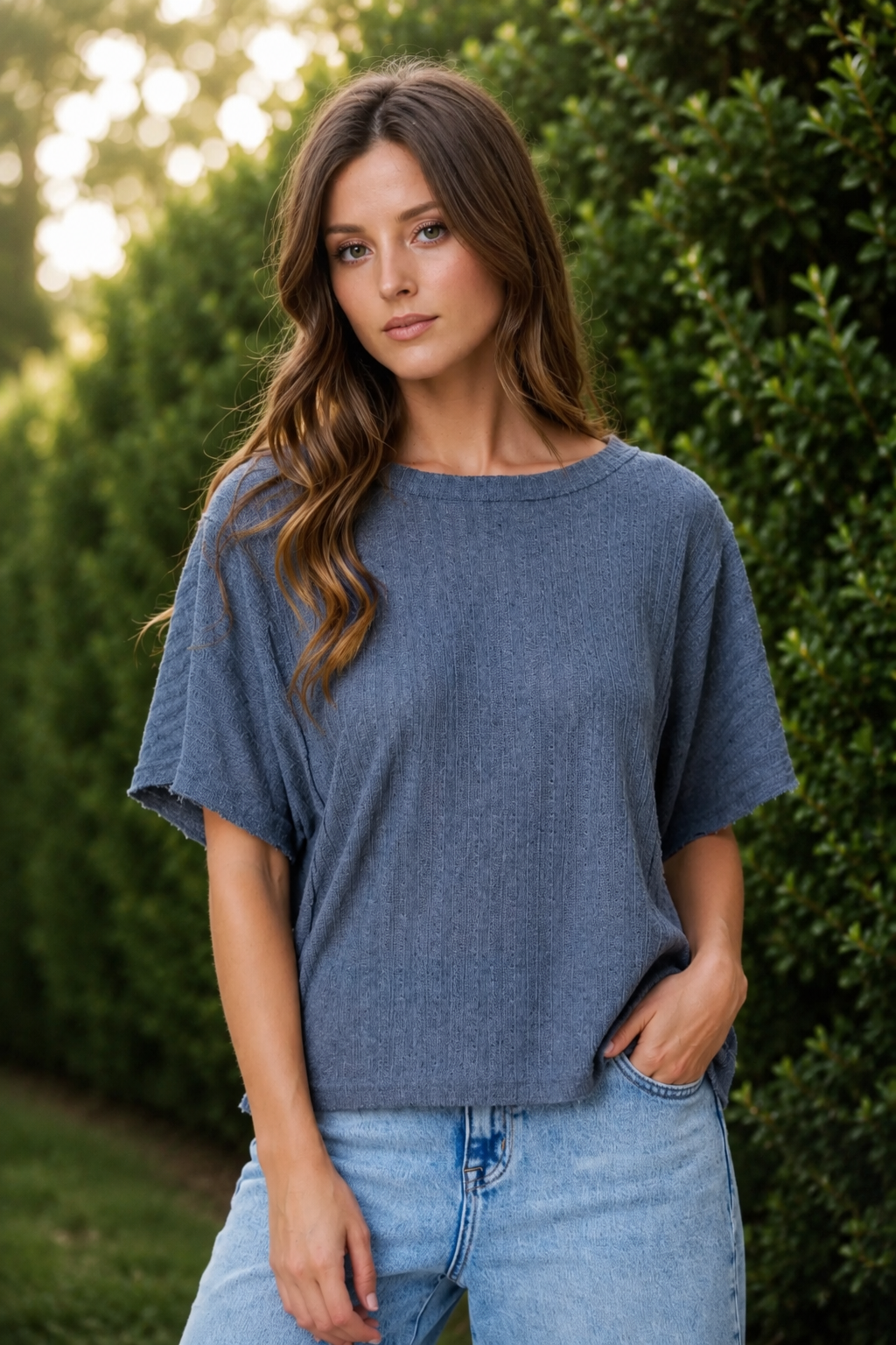 Textured Dolman Boat Neck Top