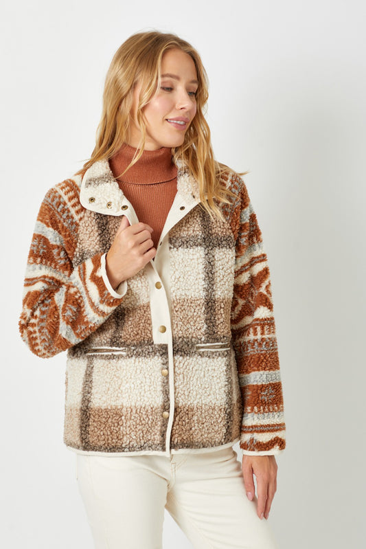 DOORBUSTER: Mixed Print Fleece Jacket
