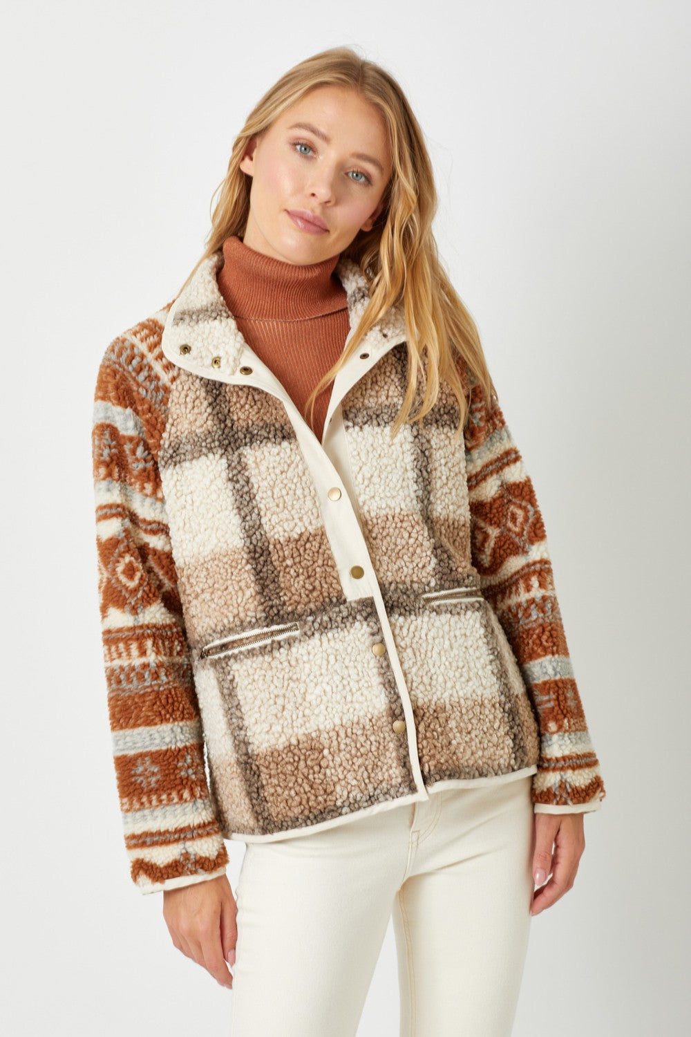 DOORBUSTER: Mixed Print Fleece Jacket