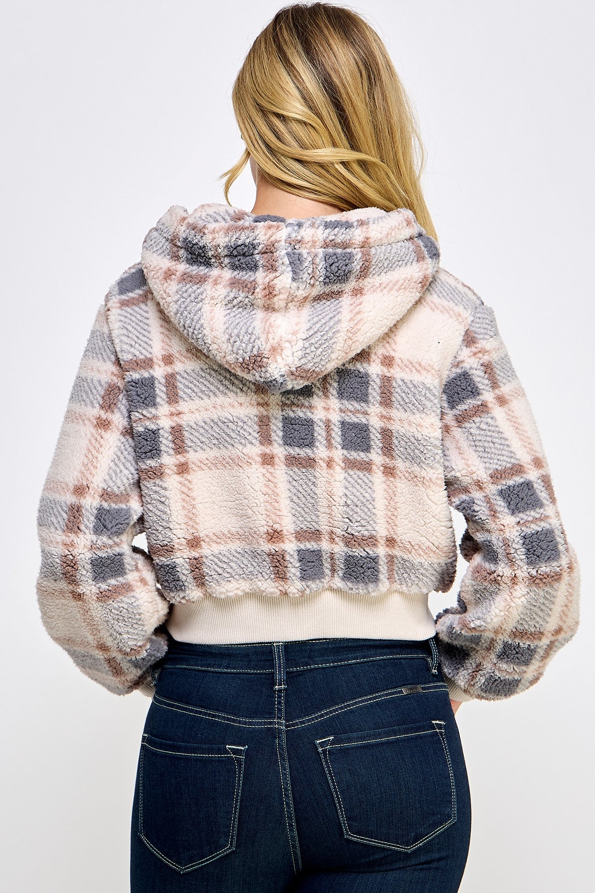 Sherpa Cropped Button Up Hoodie Jacket