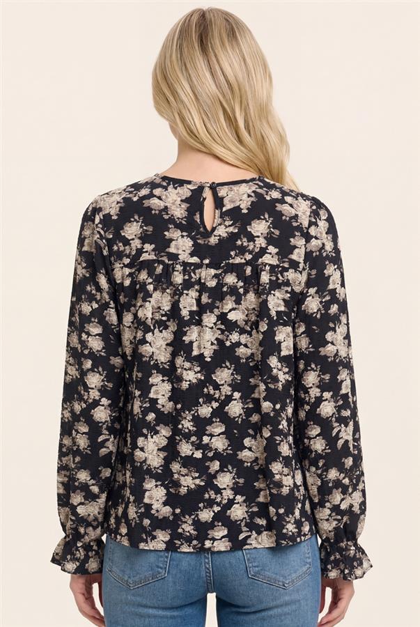 Floral Gathered Ruffle Sleeve Blouse