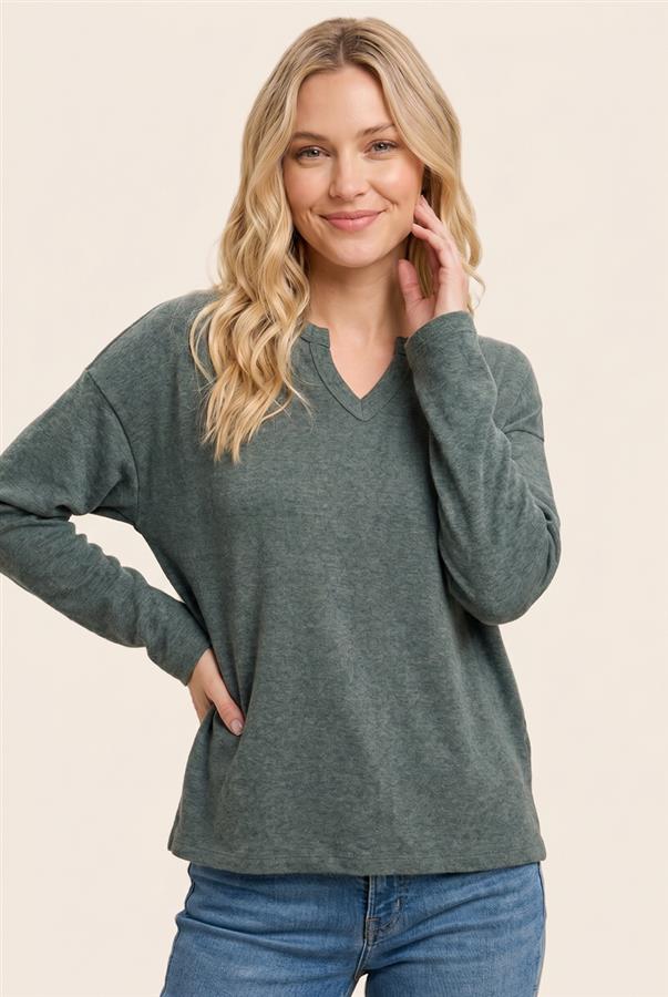 Brushed Split Neck Jersey Top