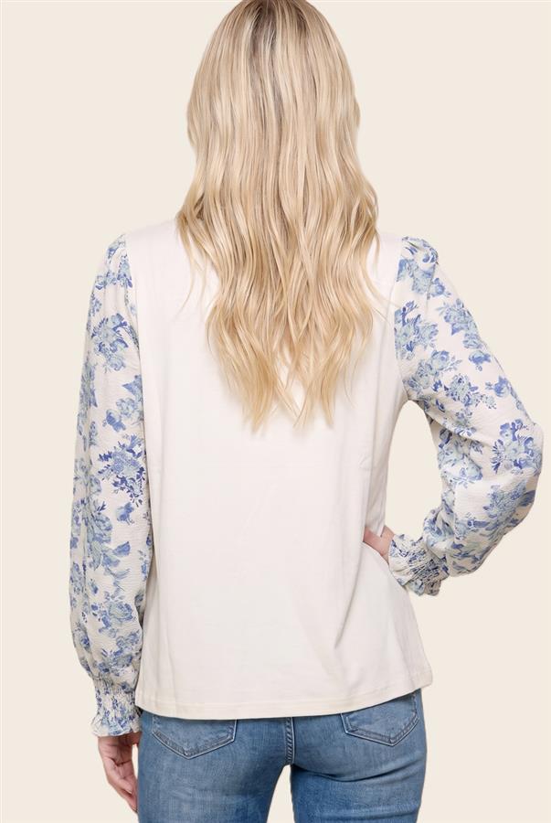 Floral Sleeve Rayon Jersey Top