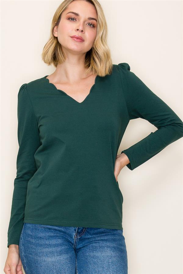 Scalloped Festive Basic Longsleeve-2 Colors!