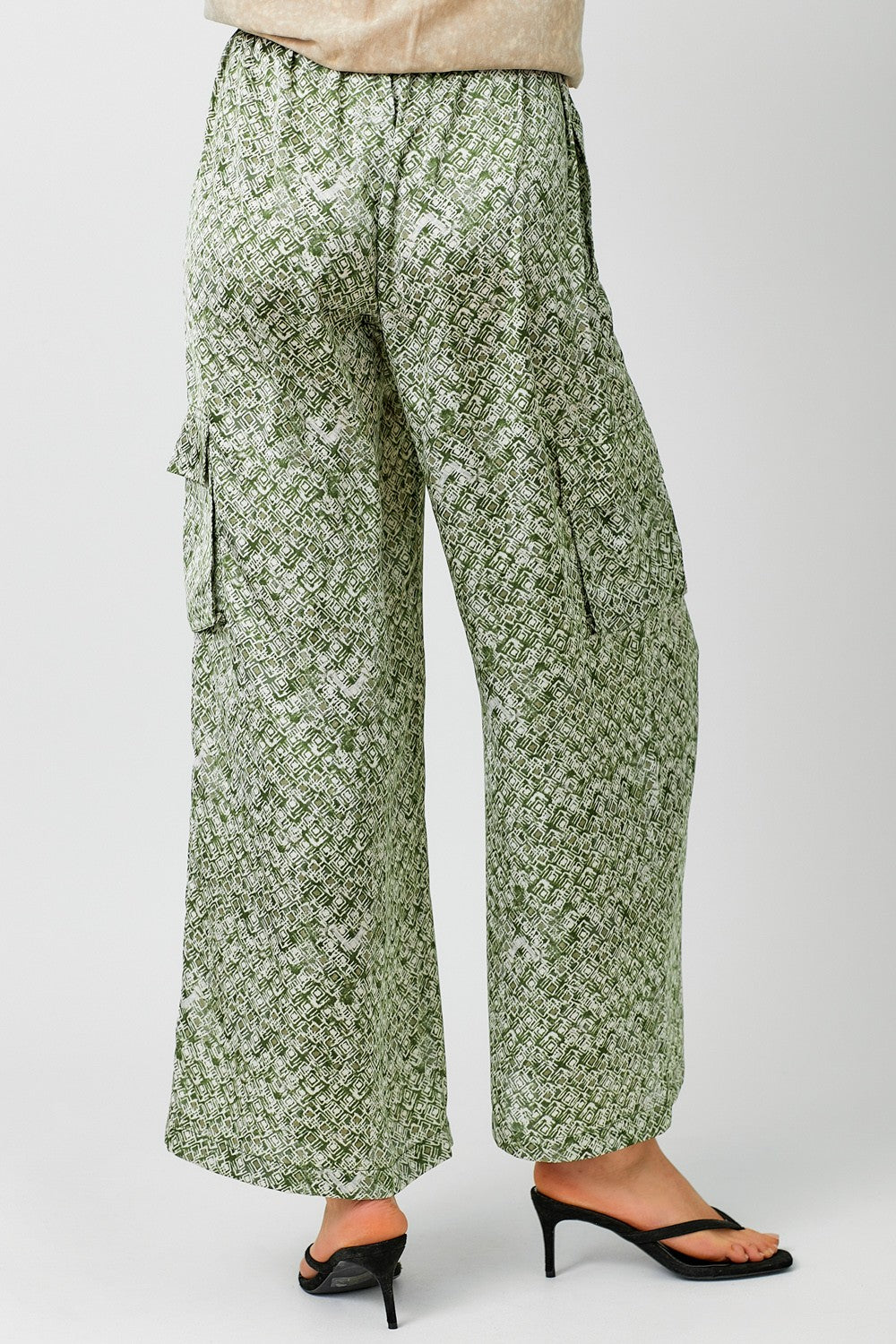 DOORBUSTER: Satin Printed Wide Leg Cargo Pants