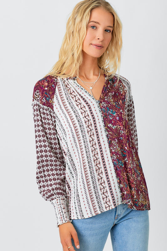 DOORBUSTER: Boho Patchwork Print Top