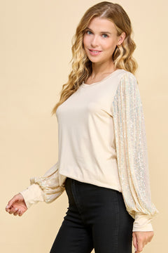 Moxie Sequin Sleeve Top.