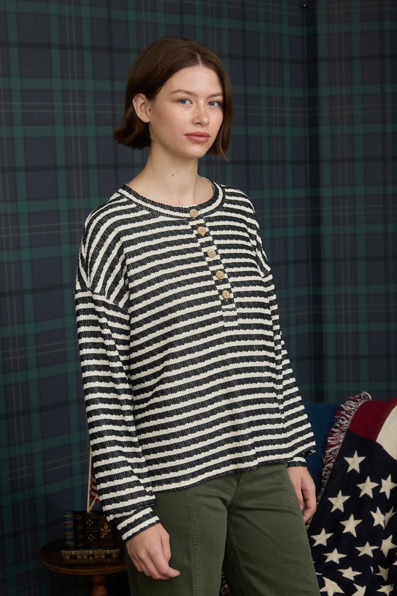 Natasha Textured Striped Long Sleeve