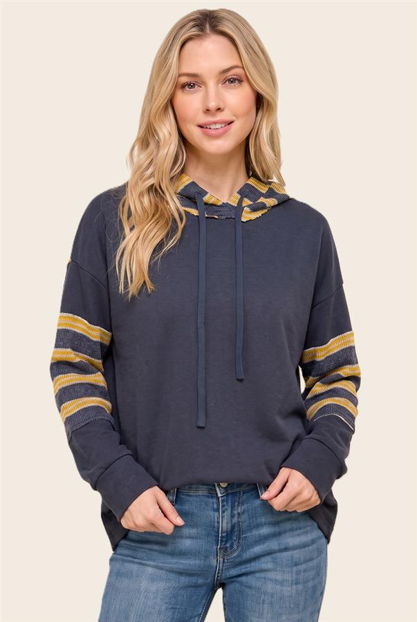 Contrast Stripe Drawstring Hoodie