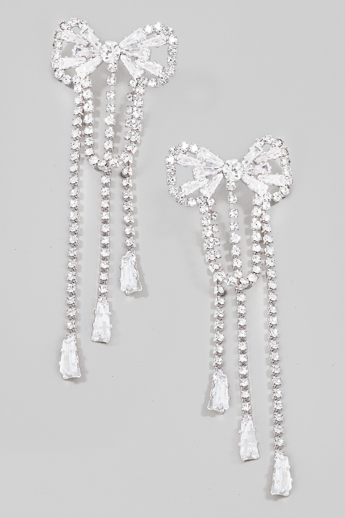 Rhinestone Ribbon Bow Stud Dangle Earrings