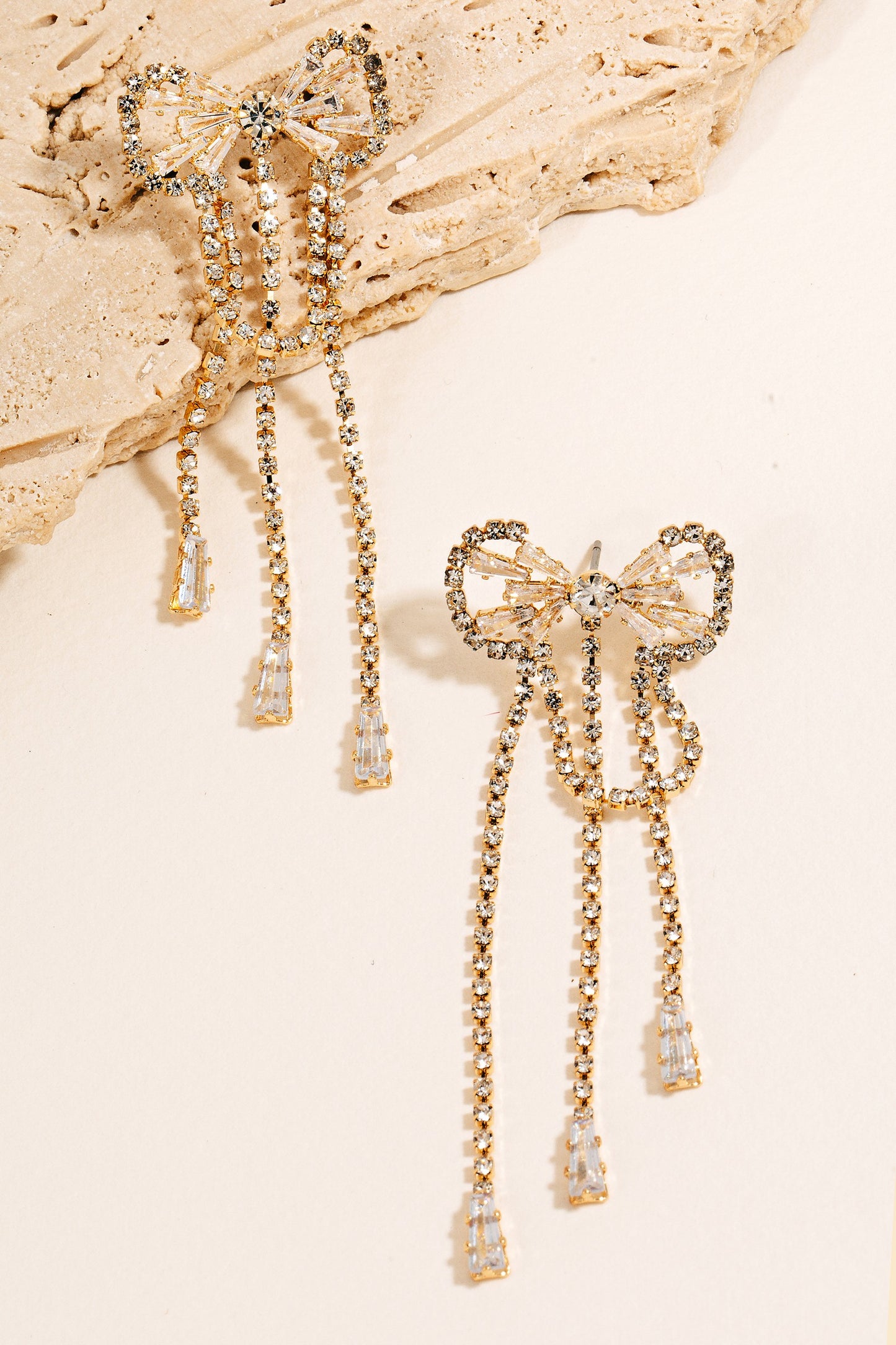 Rhinestone Ribbon Bow Stud Dangle Earrings