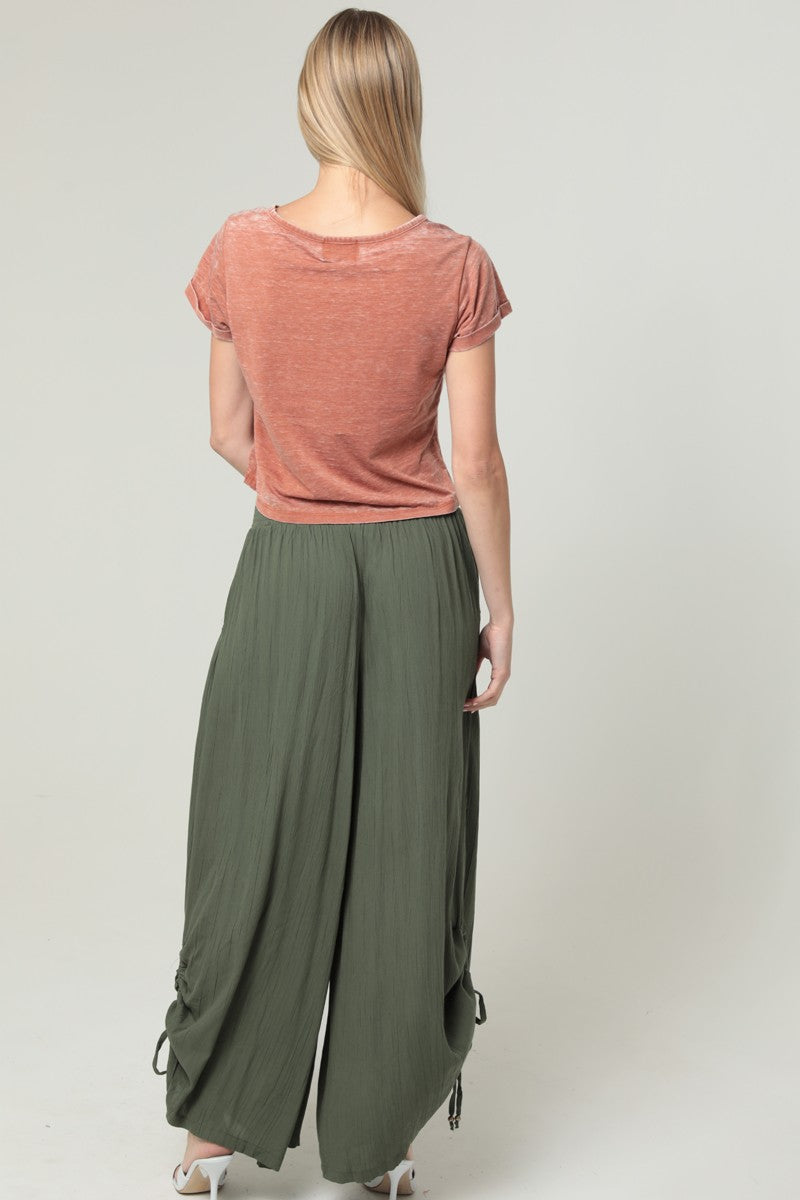 Smocked Waist Wide Leg Pants