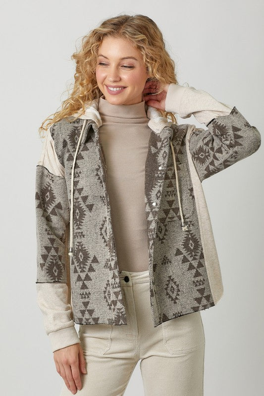DOORBUSTER: Aztec Color Blocked Hoodie Jacket