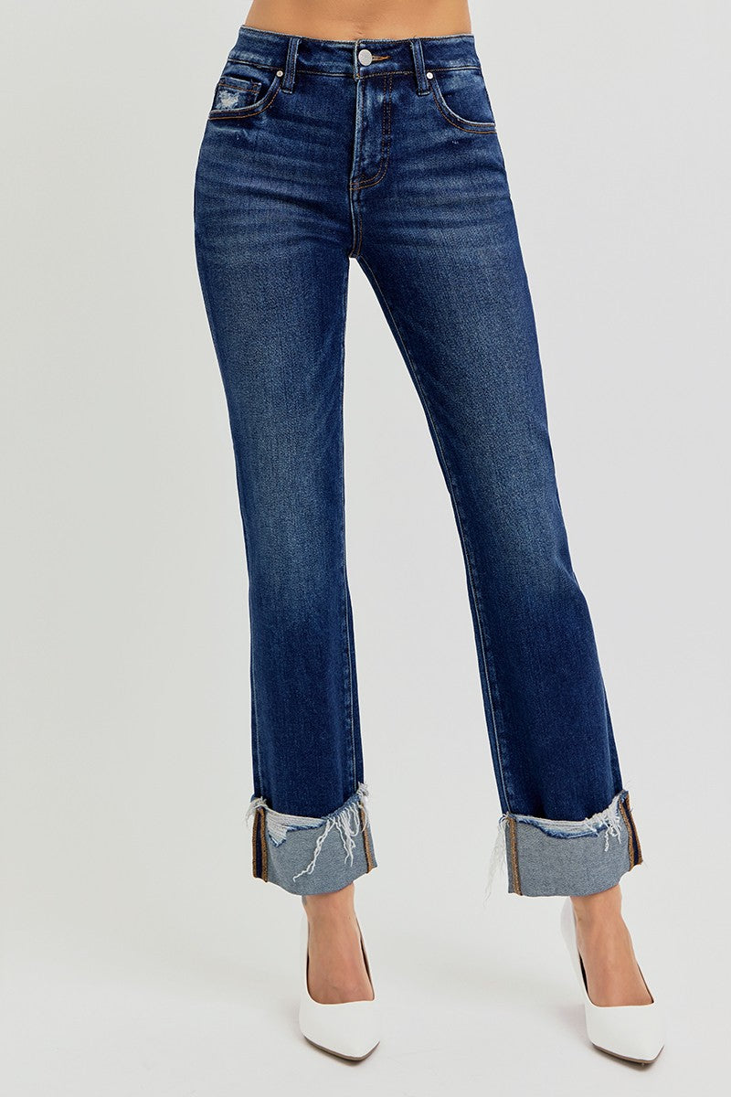 Risen Tummy Control High Rise Cuffed Straight Jeans