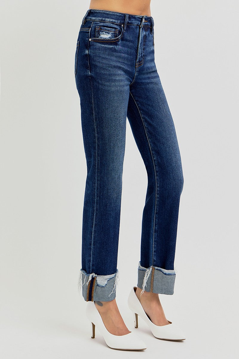 Risen Tummy Control High Rise Cuffed Straight Jeans