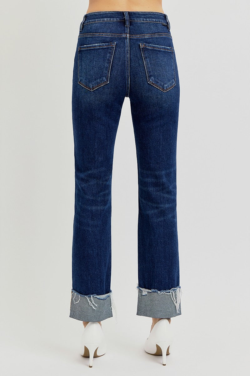 Risen Tummy Control High Rise Cuffed Straight Jeans