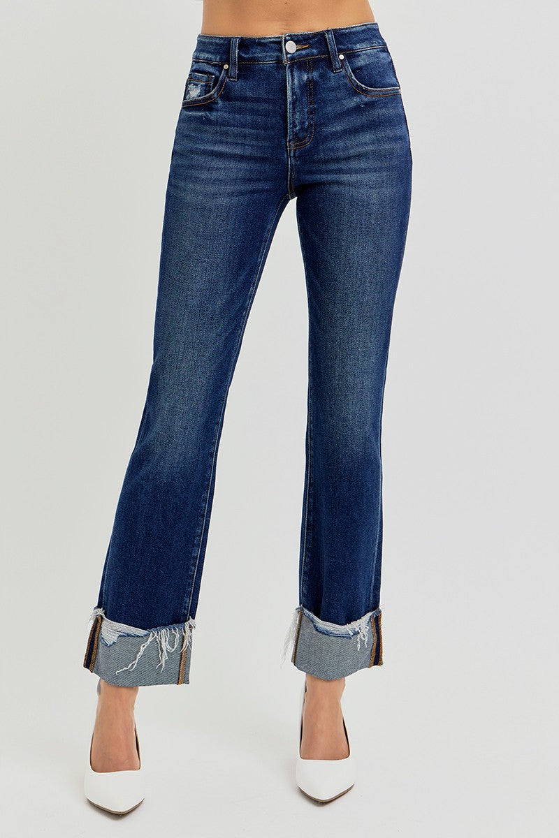 Risen Tummy Control High Rise Cuffed Straight Jeans