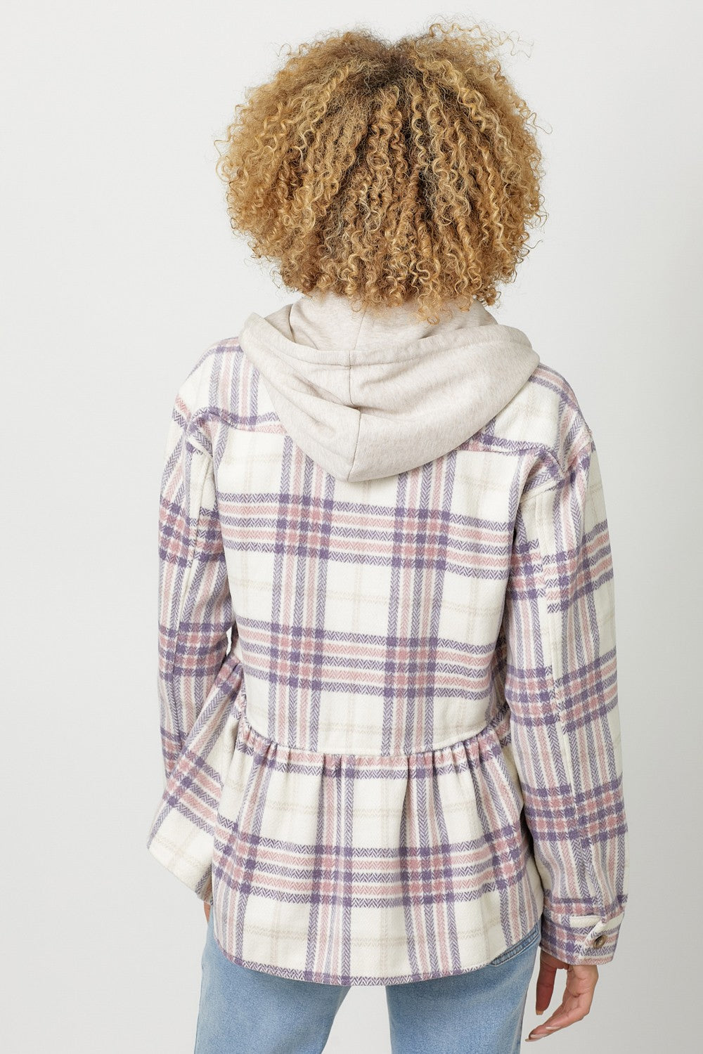 DOORBUSTER: Peplum Plaid Hoodie Jacket