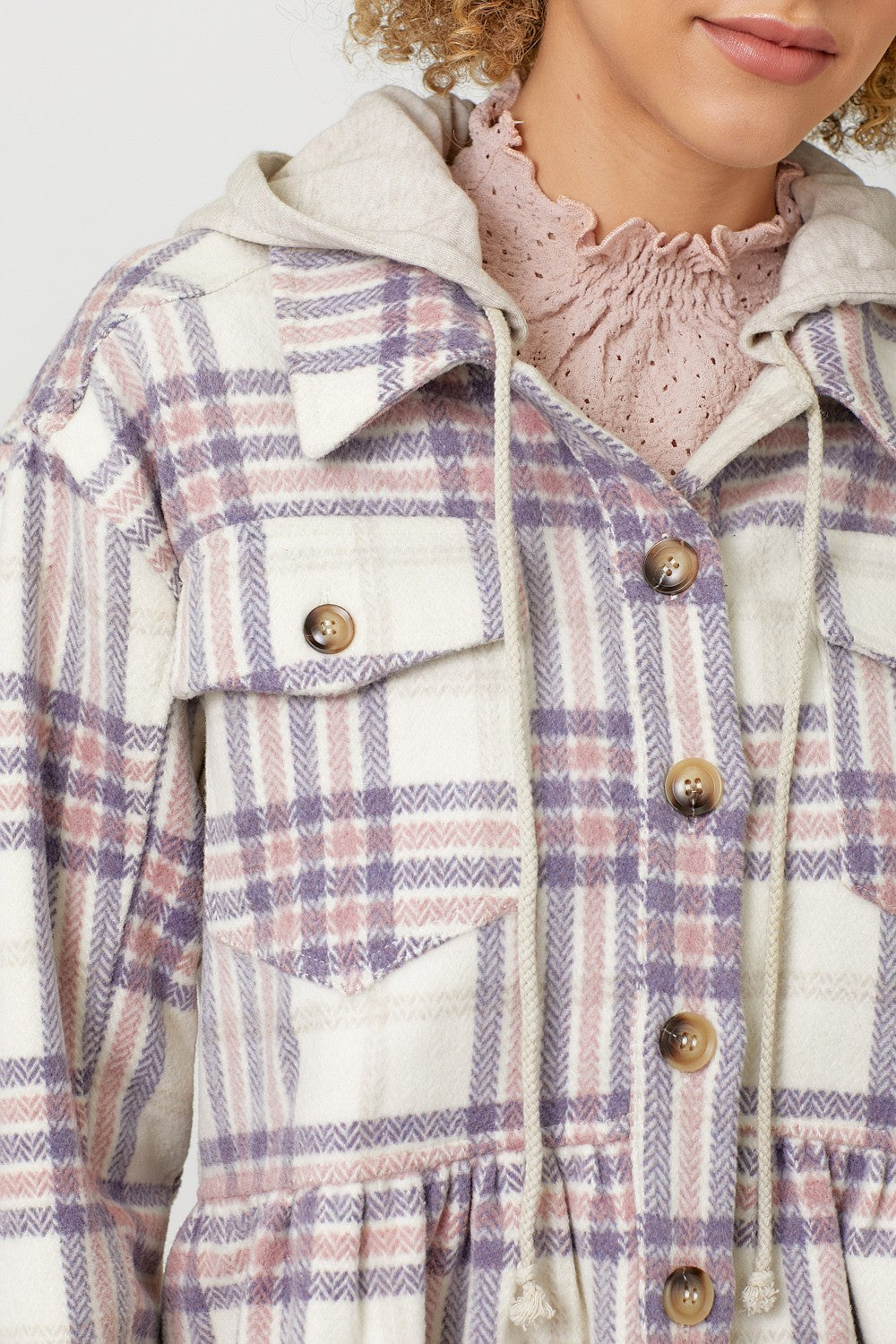 DOORBUSTER: Peplum Plaid Hoodie Jacket