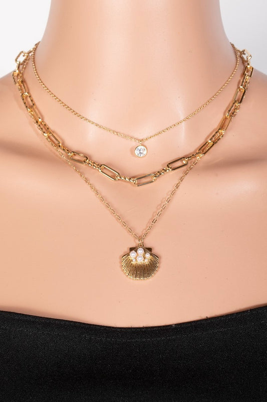 Pearl Shell Layered Chain Necklace