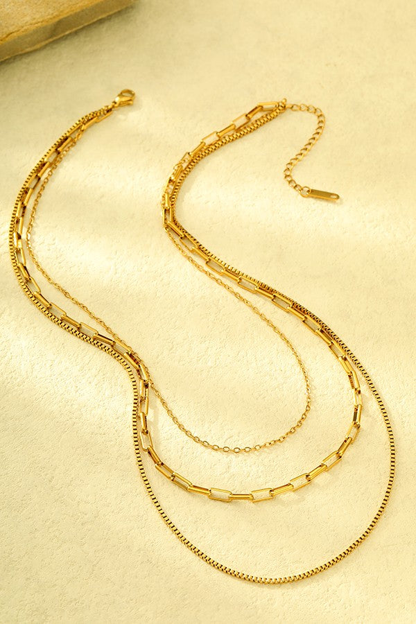18K Gold Triple Layer Chain Necklace