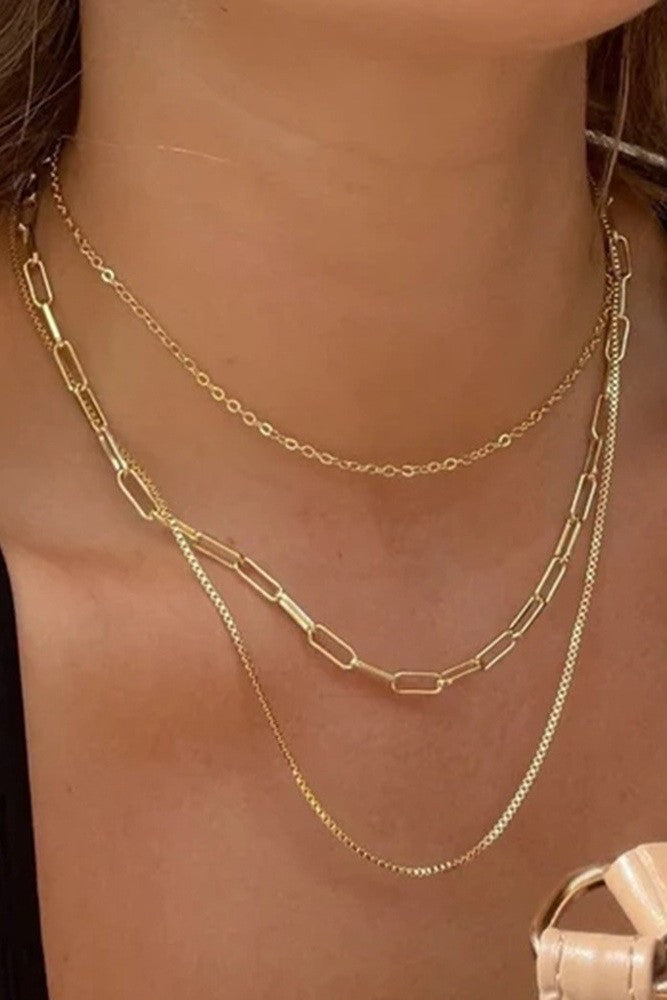 18K Gold Triple Layer Chain Necklace