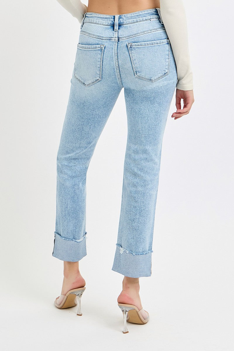 Risen Tummy Control Cuffed Straight Jeans