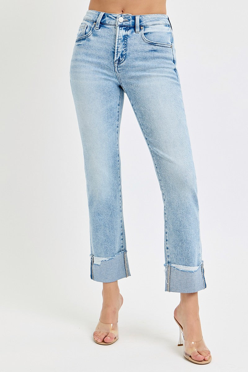 Risen Tummy Control Cuffed Straight Jeans