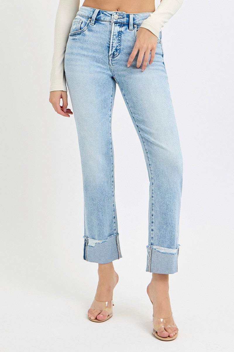 Risen Tummy Control Cuffed Straight Jeans