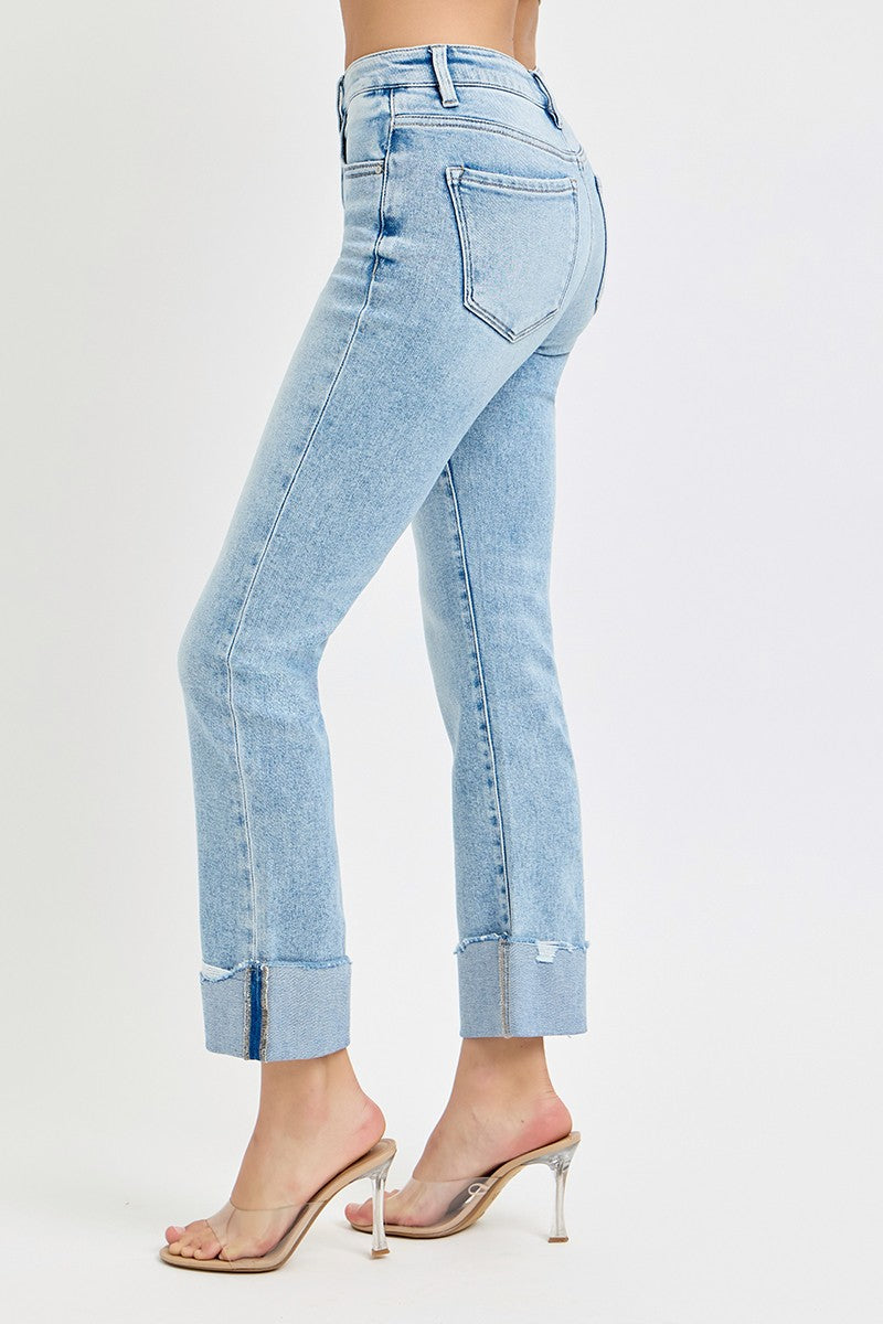Risen Tummy Control Cuffed Straight Jeans