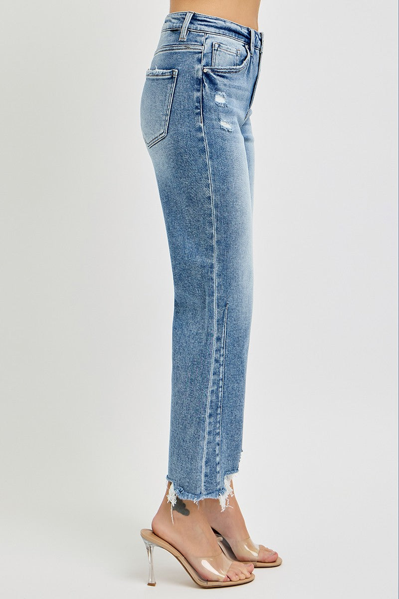 Risen Jeans Distressed Hem Crop Straight Jeans