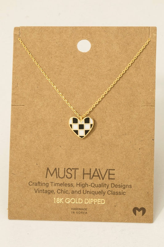 Epoxy Checkered Heart Pendant Necklace- 2 Colors!