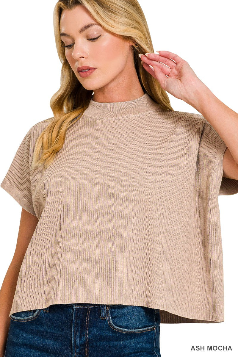 Mock Neck Short Sleeve Sweater
