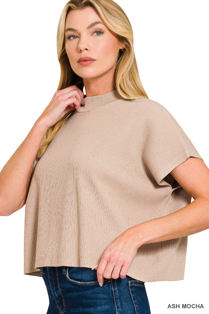 Mock Neck Short Sleeve Sweater