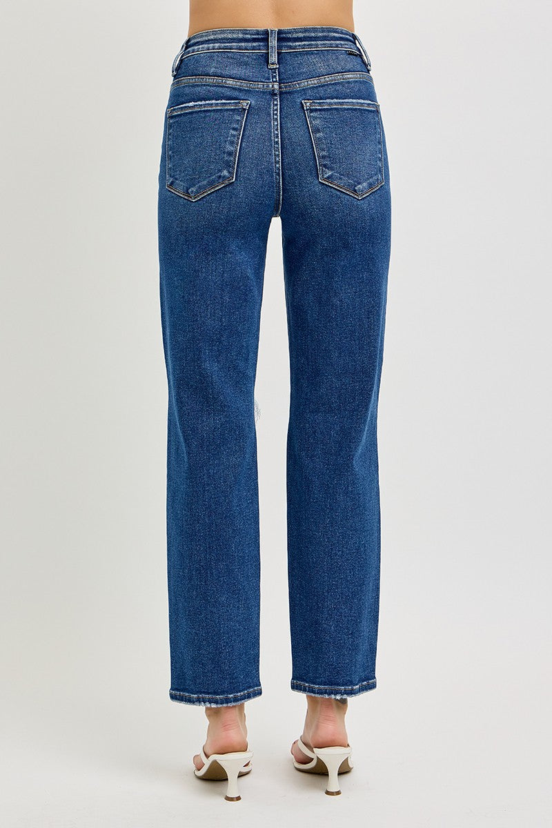 Risen Tummy Control High Rise Crop Girlfriend Jeans