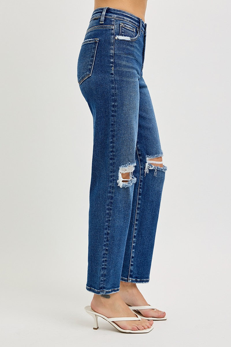 Risen Tummy Control High Rise Crop Girlfriend Jeans