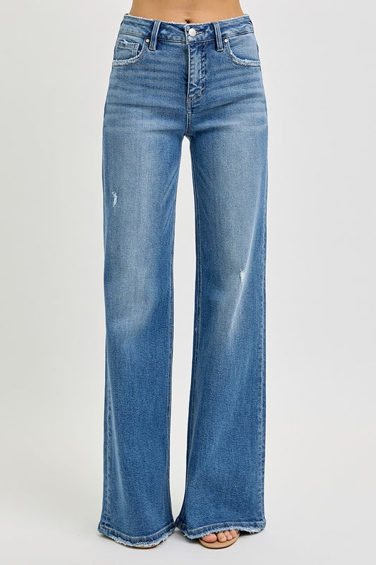Risen Tummy Control High Rise Wide Jeans