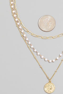 Pearl Pendant Layered Chain Necklace