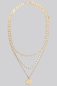 Pearl Pendant Layered Chain Necklace