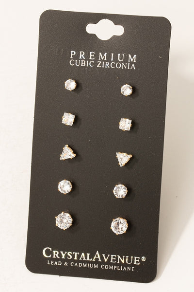 5 Pair Stud Earring Set