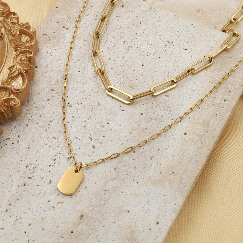18K Gold Layered Link Charm Necklace