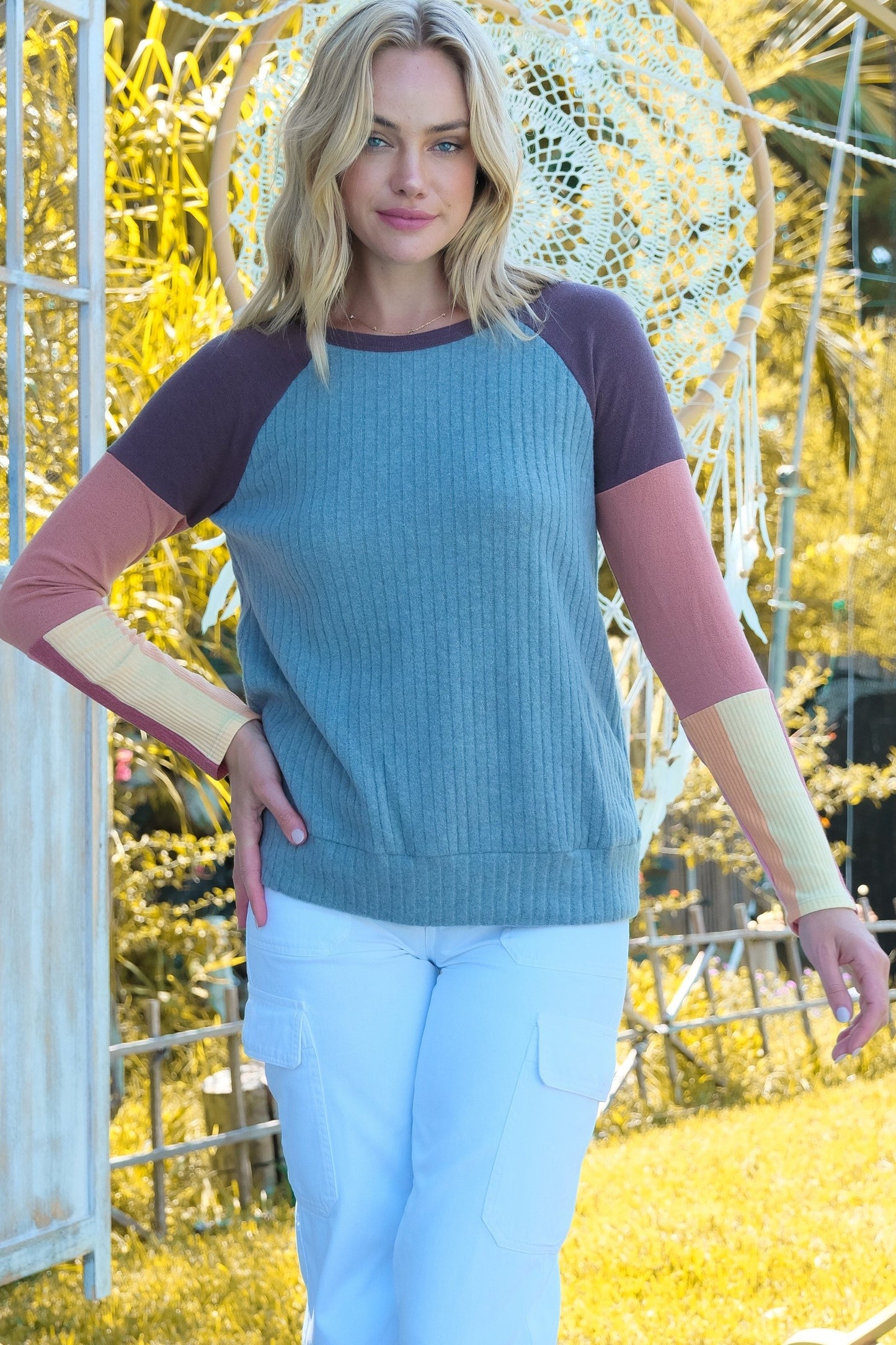 Color Block Ribbed Top