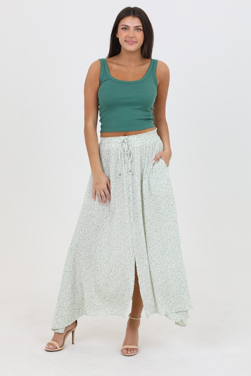 Smocked Waist Slit Maxi Skirt